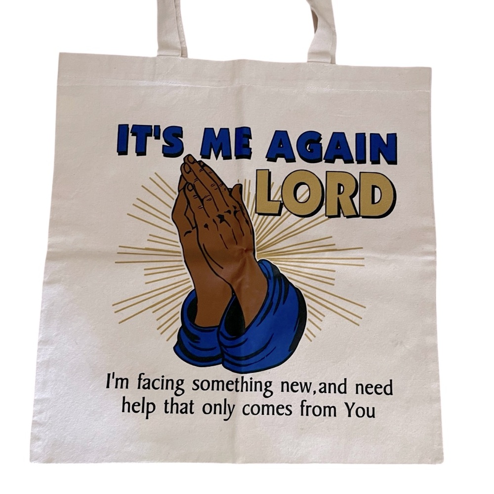 Canvas Shopping Tote Ivory with “It’s Me Again Lord” Screen Print Cotton